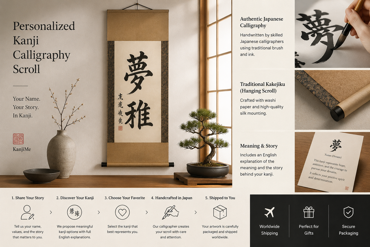 Personalized Kanji Calligraphy Scroll – Your Name Written in Japanese
